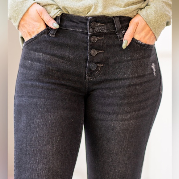 KANCAN Mid Rise Button Fly Flare Dark Gray Jeans Women’s Size 11/29 - Picture 3 of 12